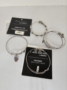 Alex and Ani Bracelet Lot of 5 Disney Minnie, Feather, Bamboo Bangle Set Auth